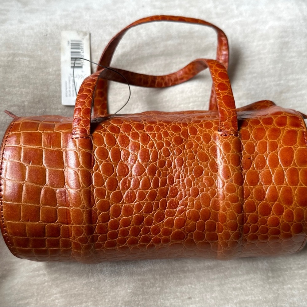 DKNY Mini Bag Cylindrical Wristlet Makeup Butterscot Faux Alligator Brand New